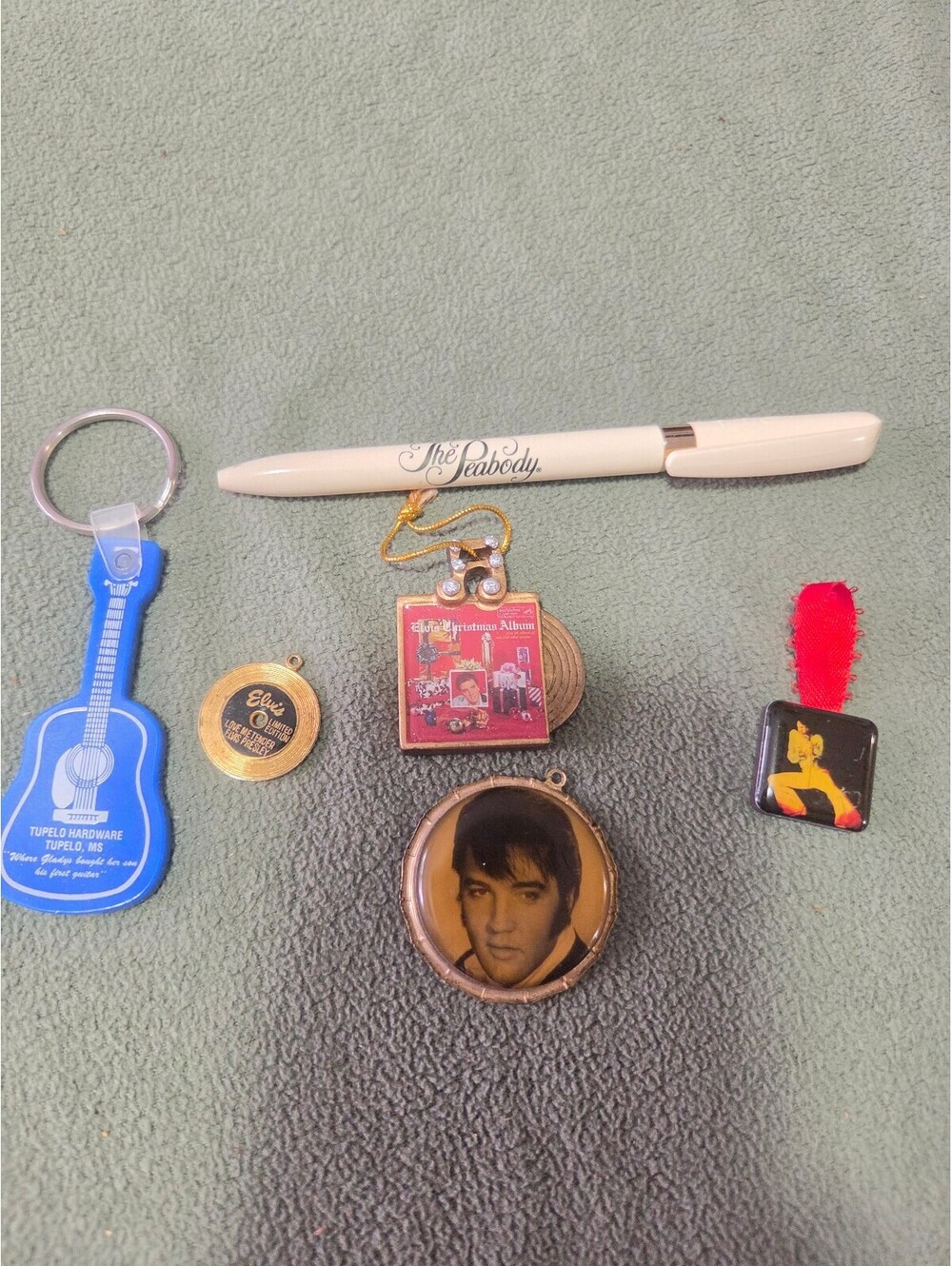 Elvis Presley Memorabilia Lot of 6 Ornaments Keychain Charms Peabody Pen